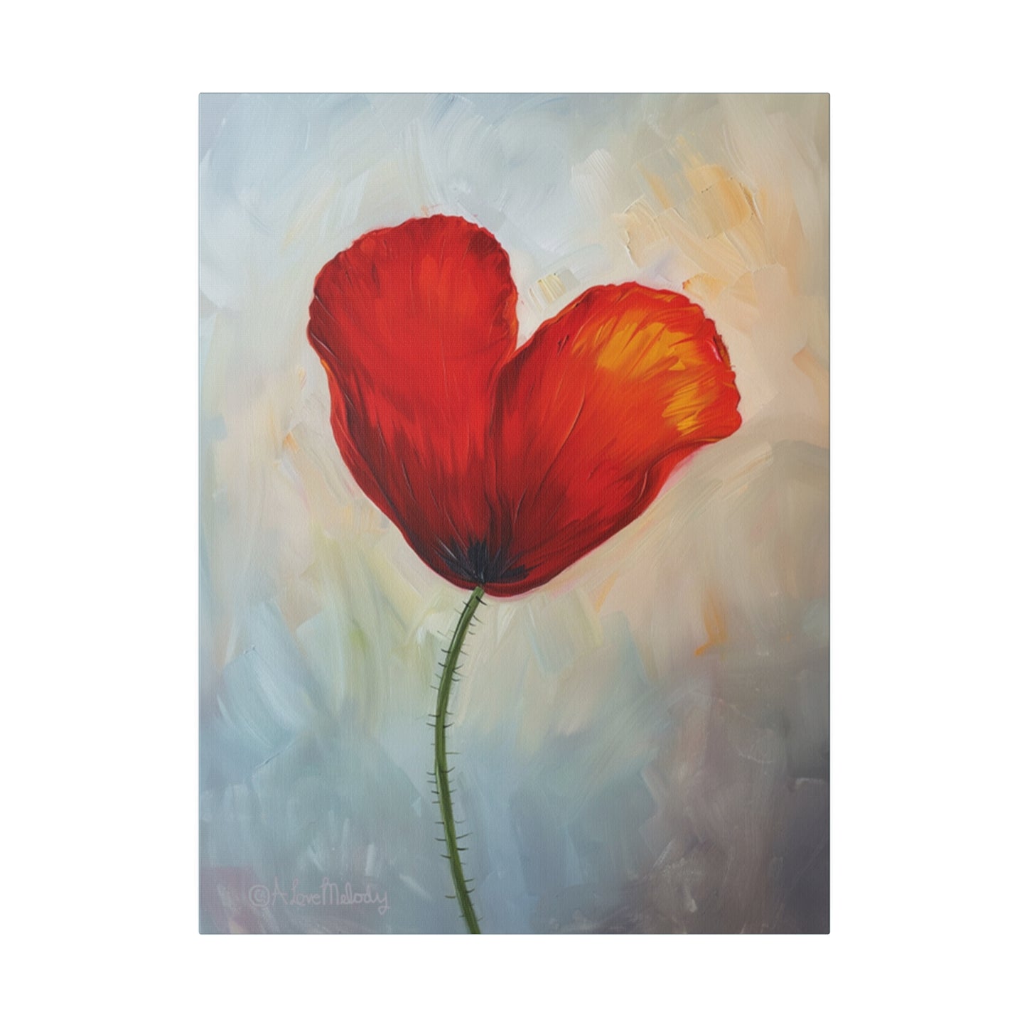 Poppy Flower Heart Painting Print on Matte Canvas, Stretched, 0.75"