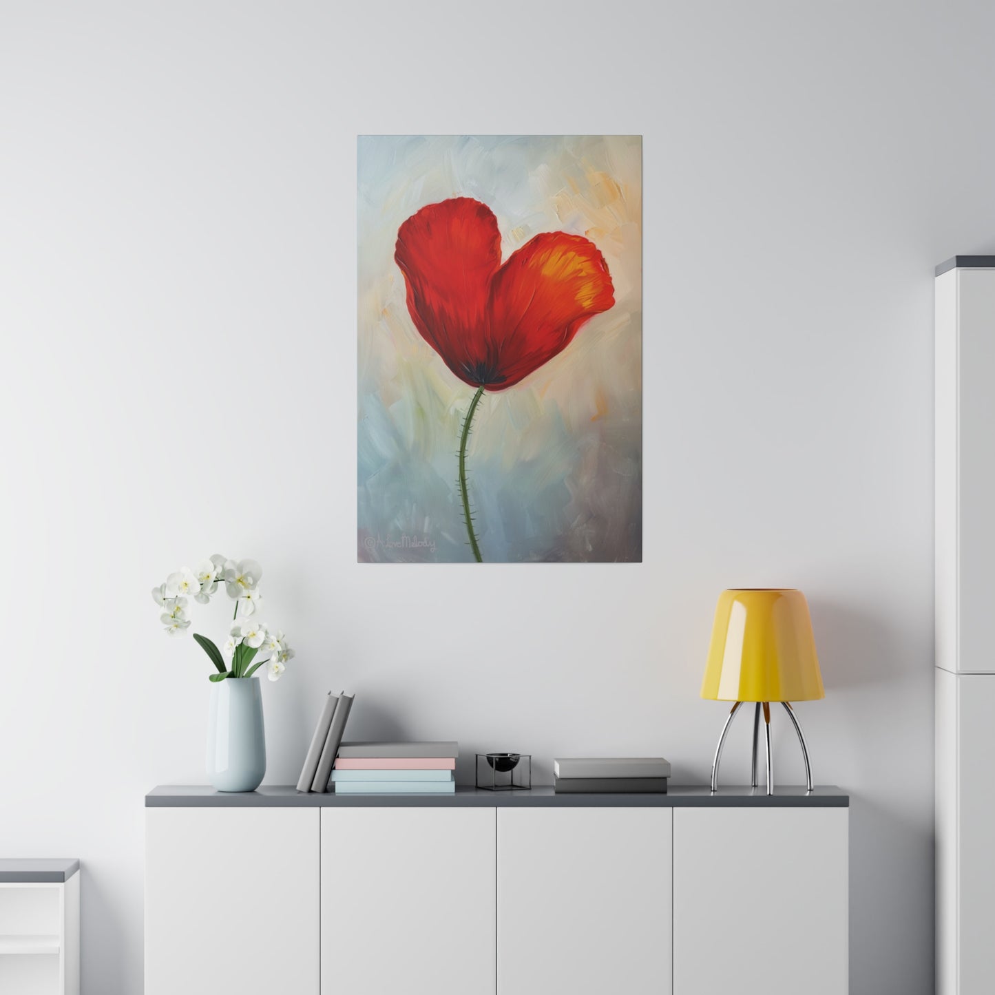 Poppy Flower Heart Painting Print on Matte Canvas, Stretched, 0.75"